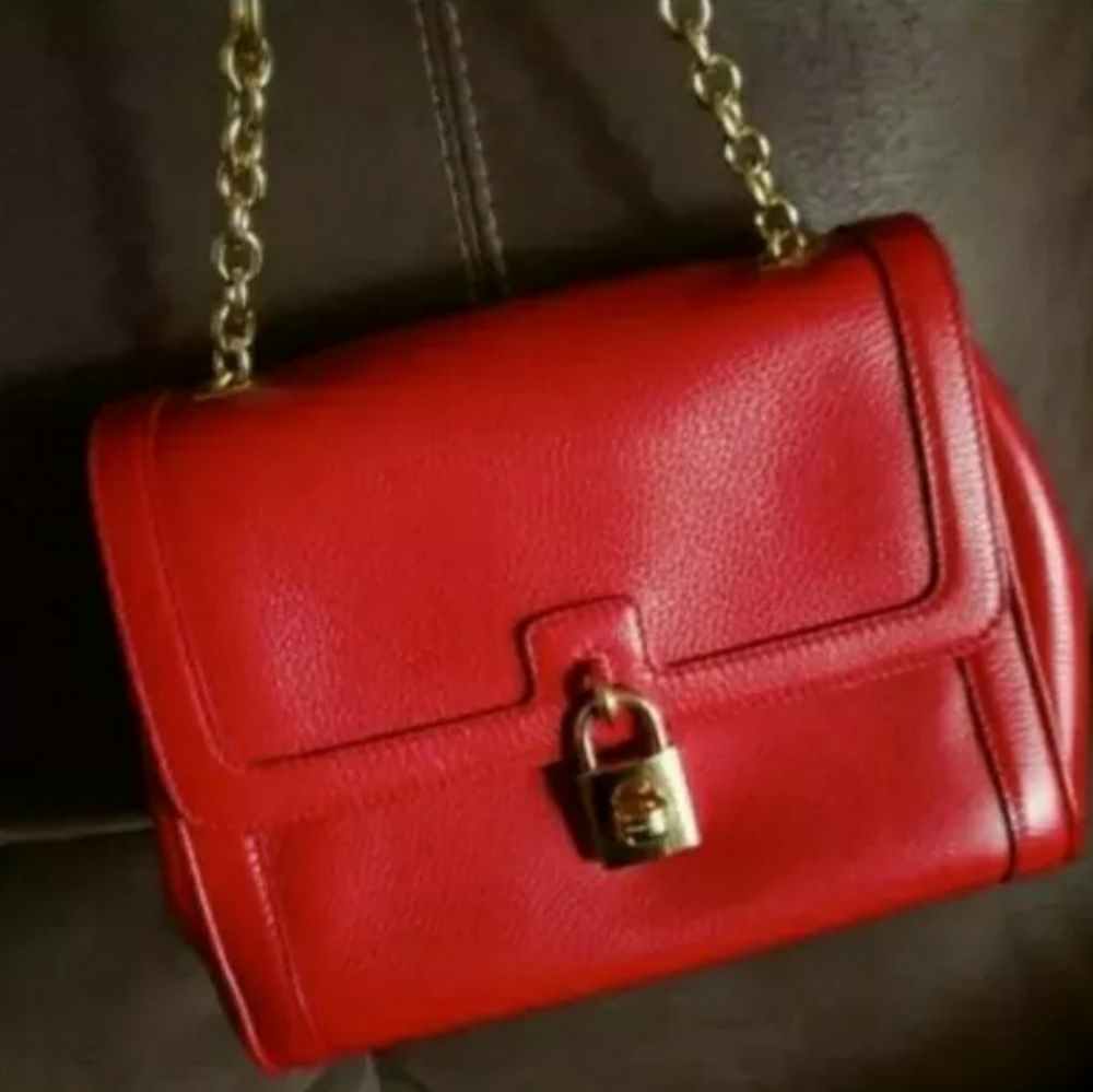 Red Dolce Gabbana Tote Satchel Handbag Shoulder Bag Pebble Leather